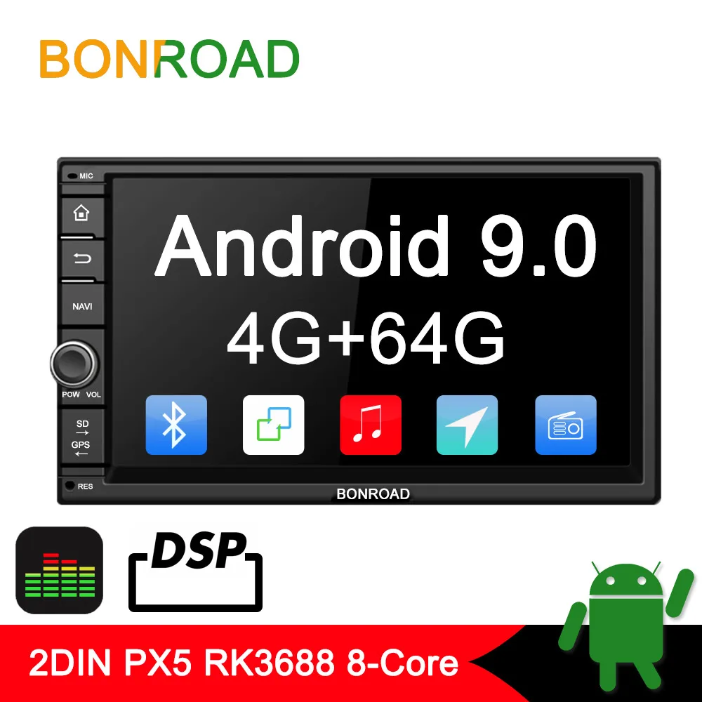Bonroad Android 9,0 Восьмиядерный PX5 4G ram автомобильный Радио универсальный gps Навигация стерео аудио HD 1024*600 wifi Bluetooth без DVD