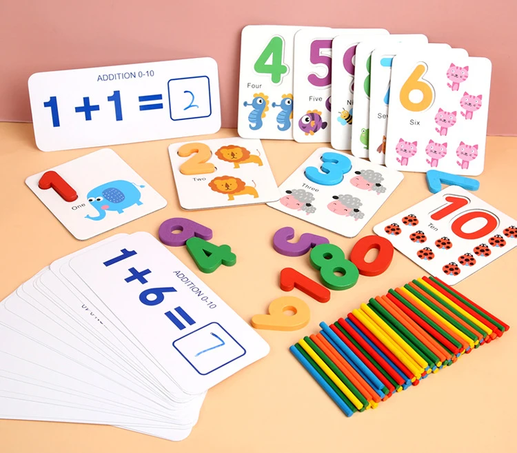 Brinquedos de Matemática Aritmética de Madeira Brinquedo de Emparelhamento Cartões com Contagem Brinquedos do Jardim de Infância para Crianças Digital Varas Pré-escolar Meninas Menino 3 brinquedo de emparelhamento digital cartões com contagem