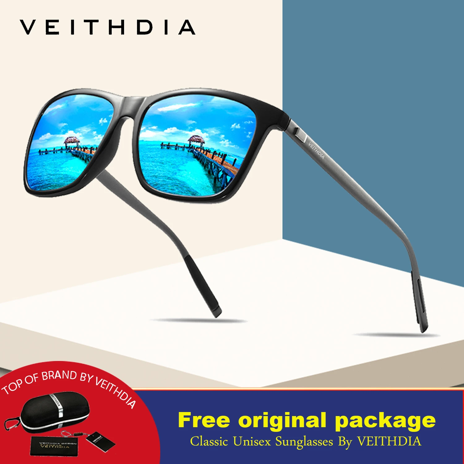 Okulary VEITHDIA + futerał, polaryzowane, UV 400, aluminium - kilka kolorów do wyboru za $3.87 / ~16zł