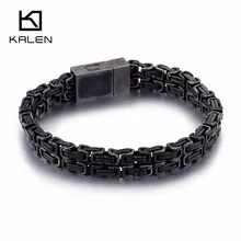 Панк 22,5 см длинный Византийский браслет для мужчин нержавеющая сталь матовый черный коробка звено цепи мужской браслет Байкер ювелирные изделия