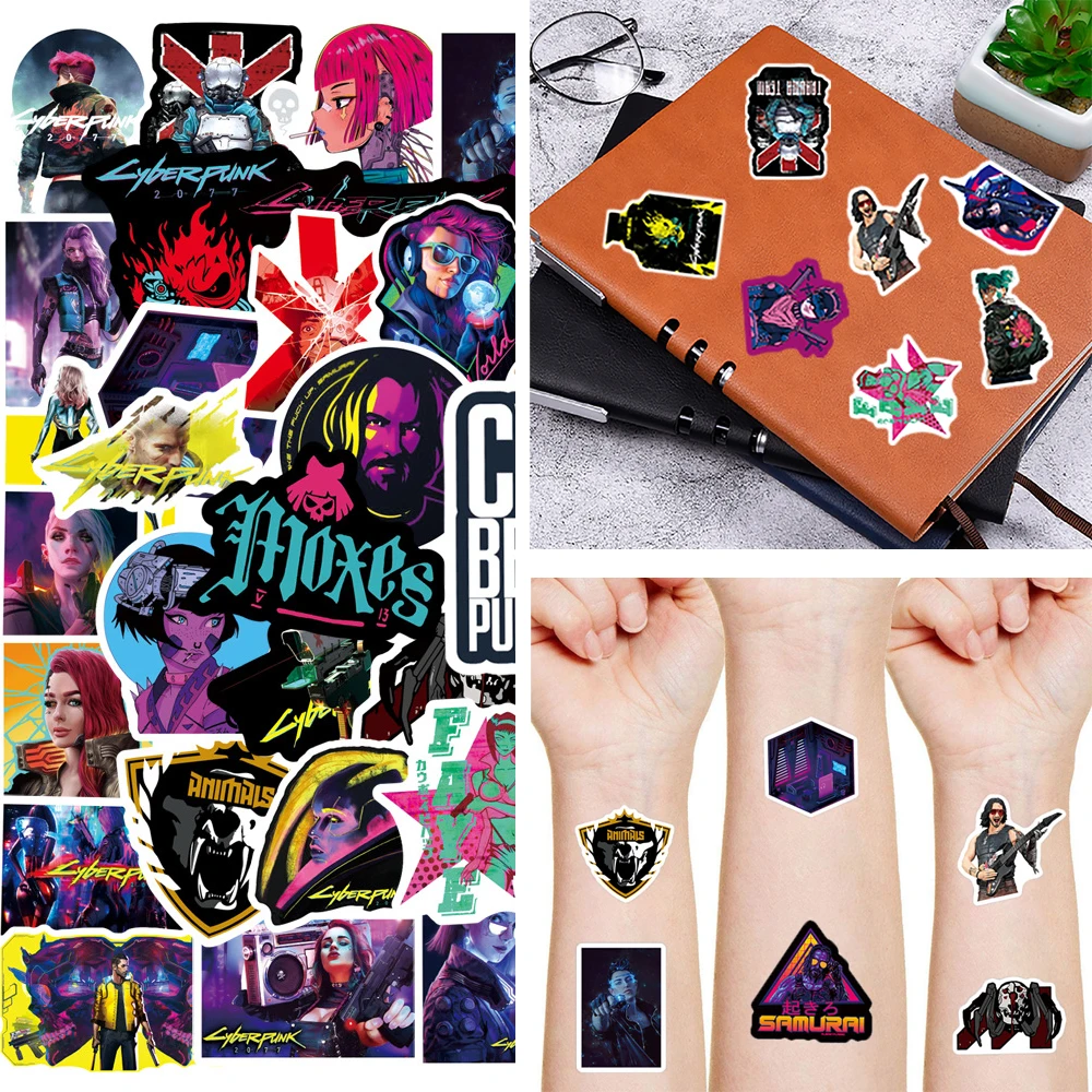 

50Pcs/Set Cyberpunks 2077 Game Graffiti Stickers for Fridge Car Motorcycle Guitar Laptop Travel Luggage Cyberpunks Stickers Gift