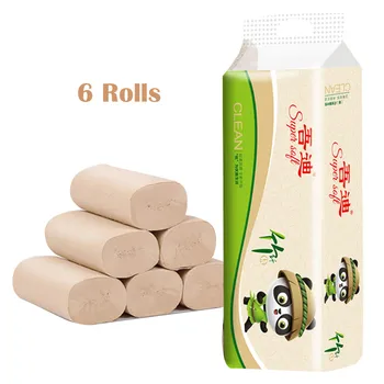 

6pcs Toilet Roll Paper Bamboo Fiber Tissue Bathroom 4Ply Toilet Paper Absorbent Antibacterial Extractable Facial Tissue Health