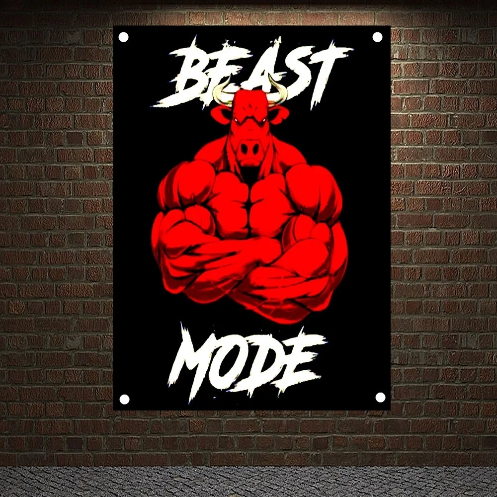 

BEAST MODE Motivational Workout Poster Yoga bodybuilding Banners Flags Wall Art Gym Decoration Canvas Hanging Pictures Mural