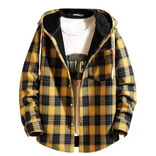 Весенне-осенний мужской свитер, приталенная Мужская рубашка с длинным рукавом и капюшоном, мужская клетчатая рубашка, мужская повседневная рубашка, большой размер 5XL