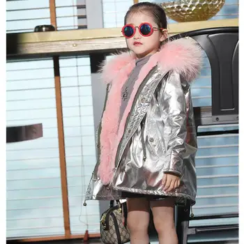 

Baby girl clothes Children Rex Rabbit Fur lining Coat Natural Fur Collar Hooded Outerwear Warm Parka Kids Winter jackets Y2071