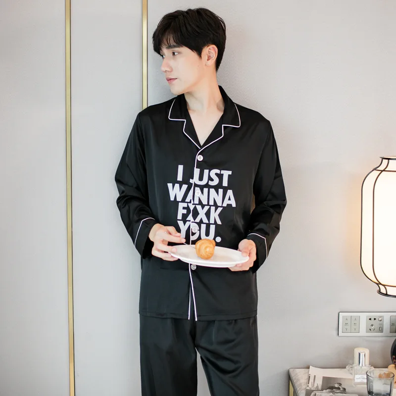 

2020 Satin Imitated Silk Pajamas Men's Popular Brand Fashion Men's Viscose Tracksuit Casual-Outer Wear Large Size Plus-sized