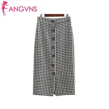 Женская Офисная Повседневная однобортная юбка в ретро стиле с пуговицами и рисунком «гусиная лапка» до середины икры