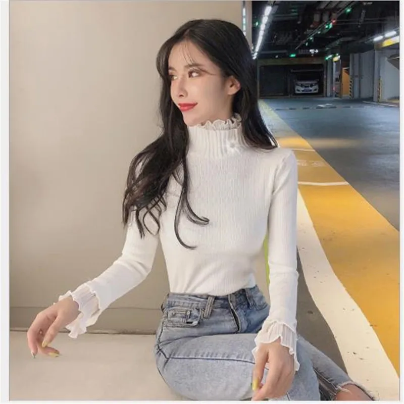 Lotus Leaf Women Sweater Pullovers Spring 2020 Short Thin Knitted Tops Jumper Casual Long Sleeve Pull Femme Hiver Fashion M329 | Женская