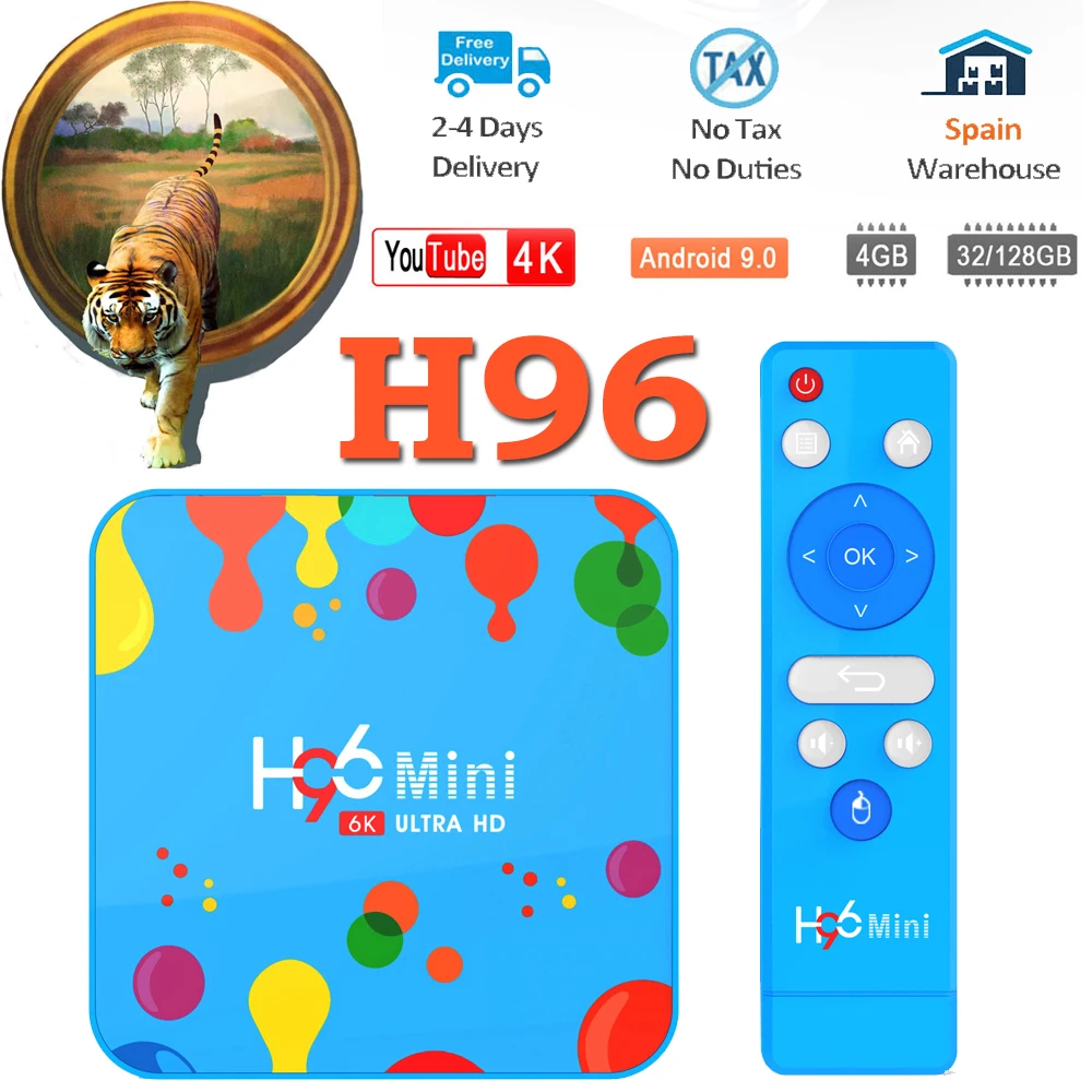 

Top-Box Media-Player h96 mini Wifi Bluetooth 128gb Smart Android Amlogic 6K Smart-Tv-Box YouTube 4K Android 9.0 iptv box