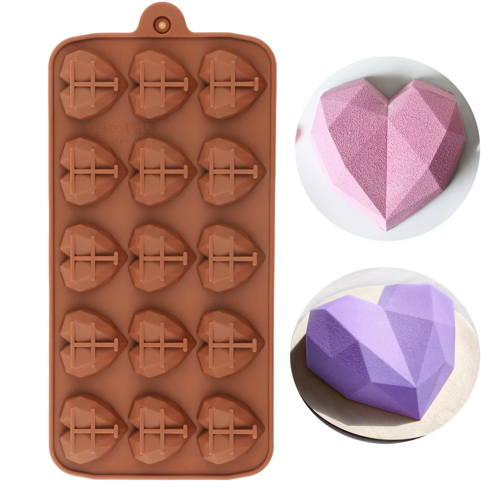 15 Cavity 3D Diamond Heart Silicone Mold For Candy Chocolate