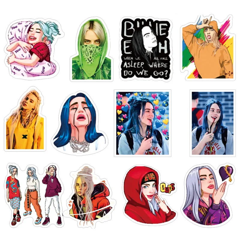 50 шт. Billie Eilish мультфильм стикер s Водонепроницаемый чемодан «сделай сам» ноутбук гитара игрушка для скейтборда прекрасный стикер