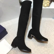 Chueyz/женские Сапоги выше колена женские сапоги без застежки с круглым носком на высоком квадратном каблуке удобные женские сапоги из натуральной кожи Size34-41