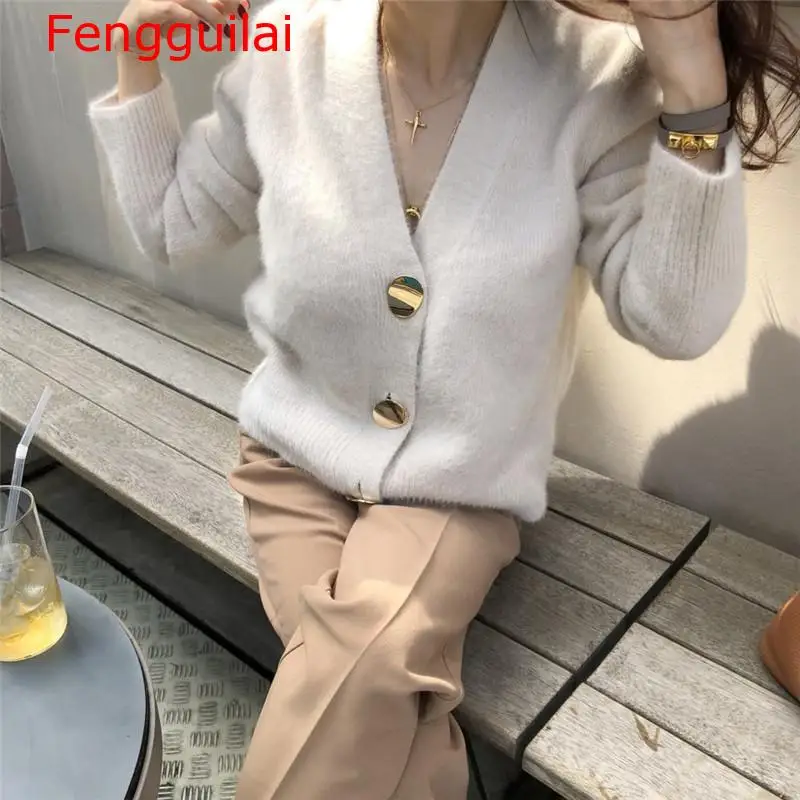 

Fengguilai Solid Elegant Women Cardigans Casual V-Neck Knitted Women Sweaters Slim Autumn Winter Clothes Jersey Mujer Invierno