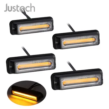 

Justech 4pcs 12V/24V Car Light Flashing Warning Light with Mounting Bracket Set Amber Color 9cm COB LED for Truck Lorry Tractor