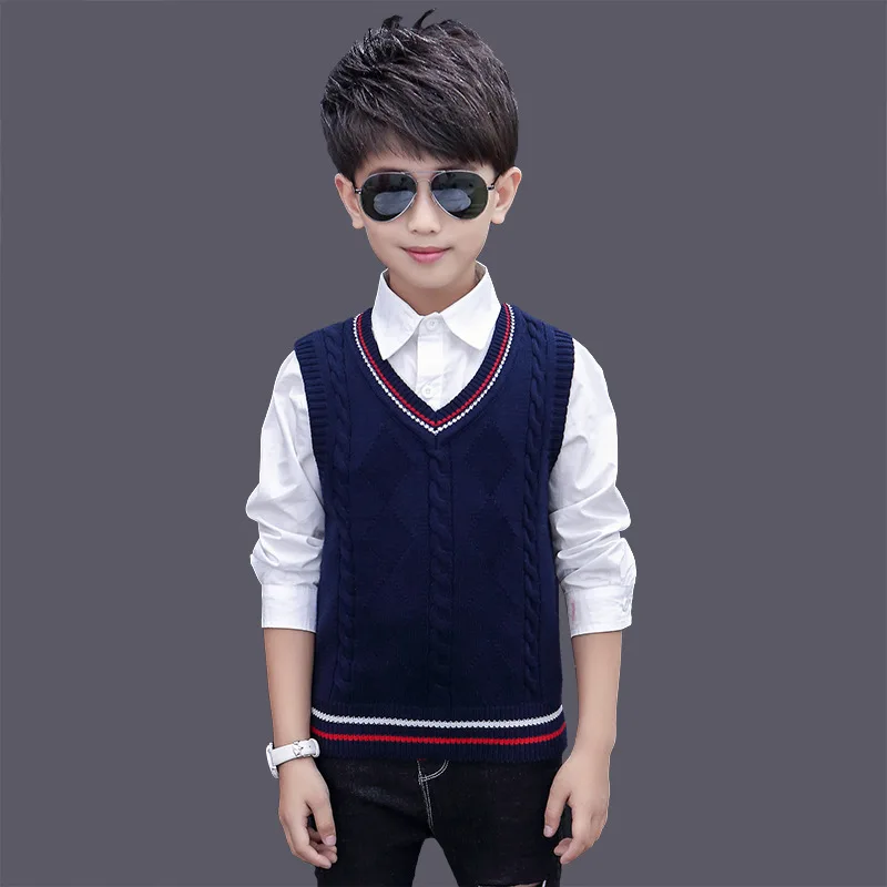 Kids Boys Knitted Vests Autumn/Winter Children Cotton Waistcoats For School Boys 6 8 10 12 14 16 Years Wear Dwq569 kids vest