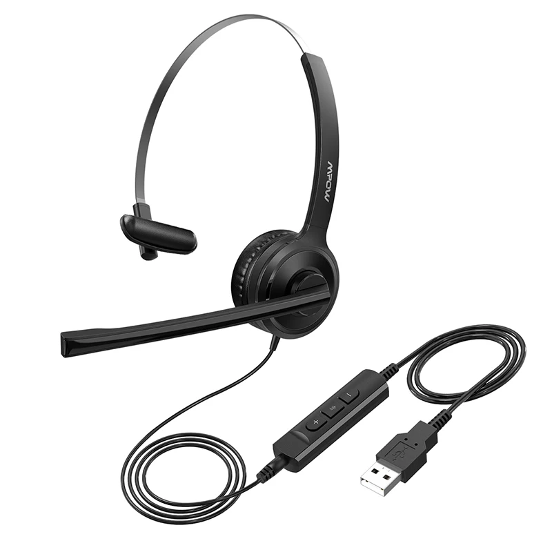 Black Wired Headset Mpow USB Проводная гарнитура стерео 3,5 мм наушники для компьютера с функцией отключения звука микрофон Регулятор громкости для ноутбука - Цвет: Black Wired Headset