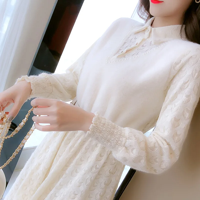 

Autumn And Winter New Style Elegant Slim Fit Slimming Dress Very Fairy of France Non-mainstream Versatile Brushed And Thick Lace
