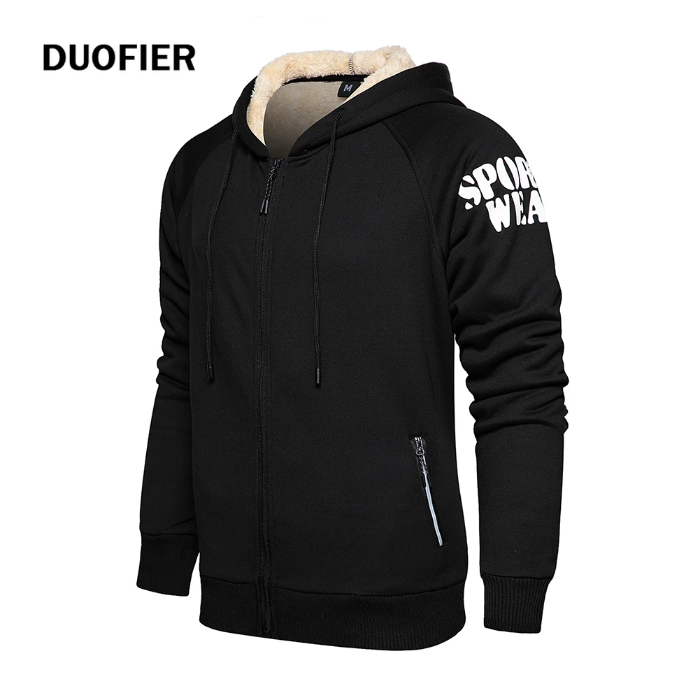 Winter Men Hoodie Zipper Up Fleece Jacket Thick and warm Sweatshirt Coat Fur Lined Hoodies Mens Casual Sweat Shirt | Мужская одежда