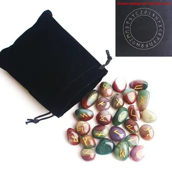 

25Pcs Natural Runes Stones Crystal Chakra Divination Rune Crystals Green Agate Pendant Healing Gemstones Home Decor