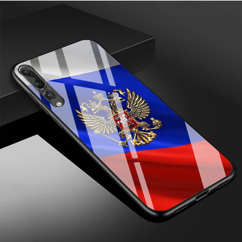 Russia Russian Flags Emblem DIY Luxury Tempered Glass Phone Case For Huawei P20 P30 P40 Lite PRO Mate 20 30 Lite Pro Cover