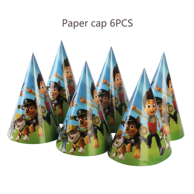 Paw Patrol Birthday Party Balloons Toy Birthday Banner For Kids Boys Girls Party Decoration Paper Cup Plate Tableware Supplies 6PCS Hat