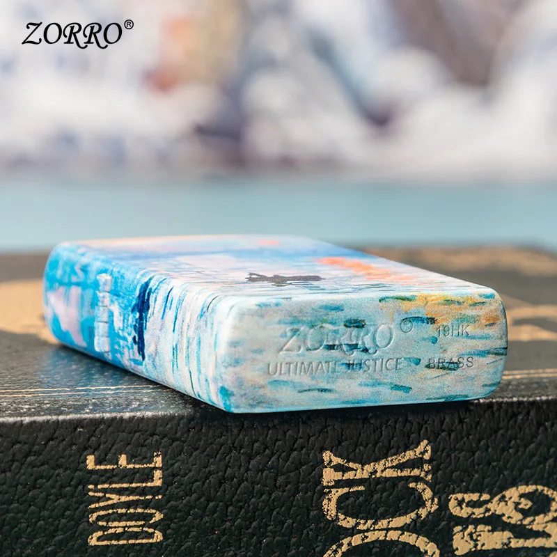 Зажигалки не ZippoKerosene Зажигалка Креативный ветровка чистое медное колесо Monet Sunrise Impression