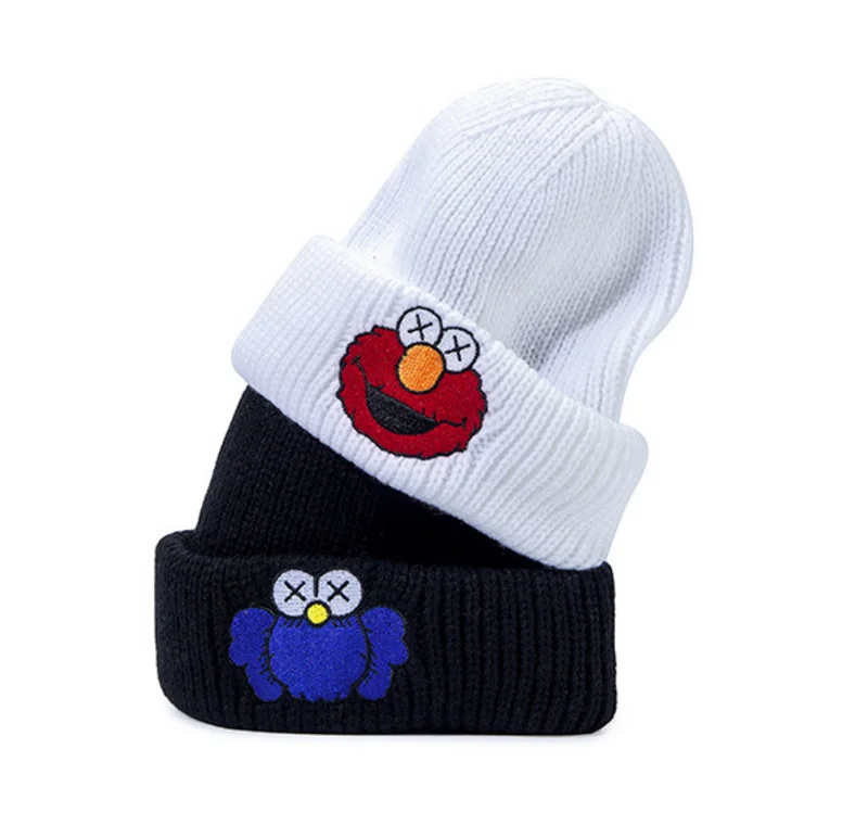 Мультфильм Улица Сезам Elmo шапочка вязаные часы шапка с манжетами теплые зимние головные уборы для мужчин и женщин акриловая вышивка череп Кепка Хип-хоп Лыжная