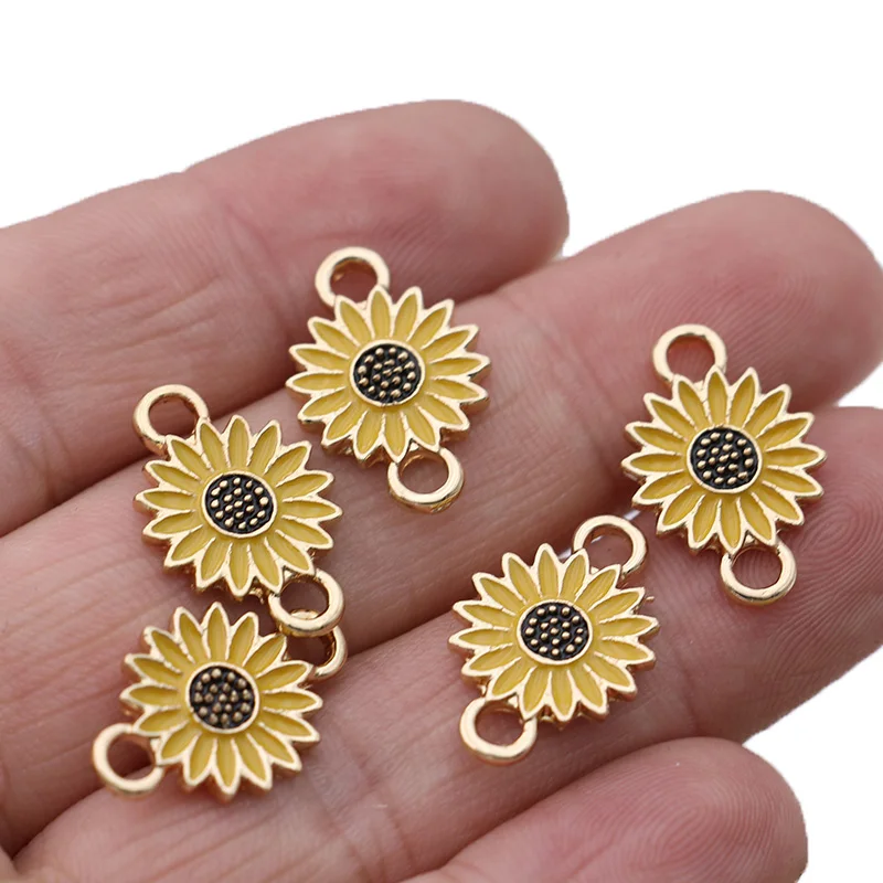 6PCS Gold Color Sunflower Flower Charm Connectors for Jewelry Making