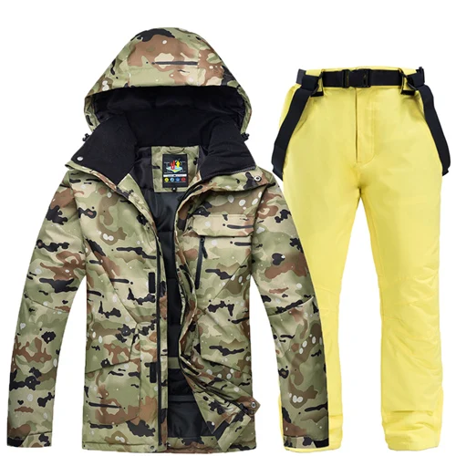 Зимний лыжный костюм для мужчин, теплый ветрозащитный водонепроницаемый Камуфляжный лыжный костюм, комплект для сноубординга, Мужская лыжная куртка+ штаны - Цвет: color-3
