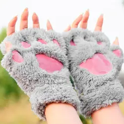 Теплые плюшевые перчатки без пальцев пушистые когти медведя/кошки лапы животных мягкие теплые милые перчатки на палец зимние женские