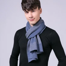 Мужской синий шерстяной шарф зима роскошный дизайн тонкая шерсть теплый шарф для мужчин длинные Полосатые Шерстяные Шарфы
