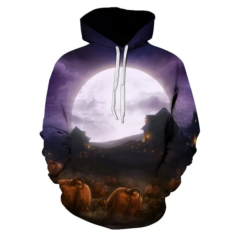 Halloween Festival Designer Mens Autumn Hoodies 3D  Pumpkin Print Long Sleeve Fashion Style Homme Clothing