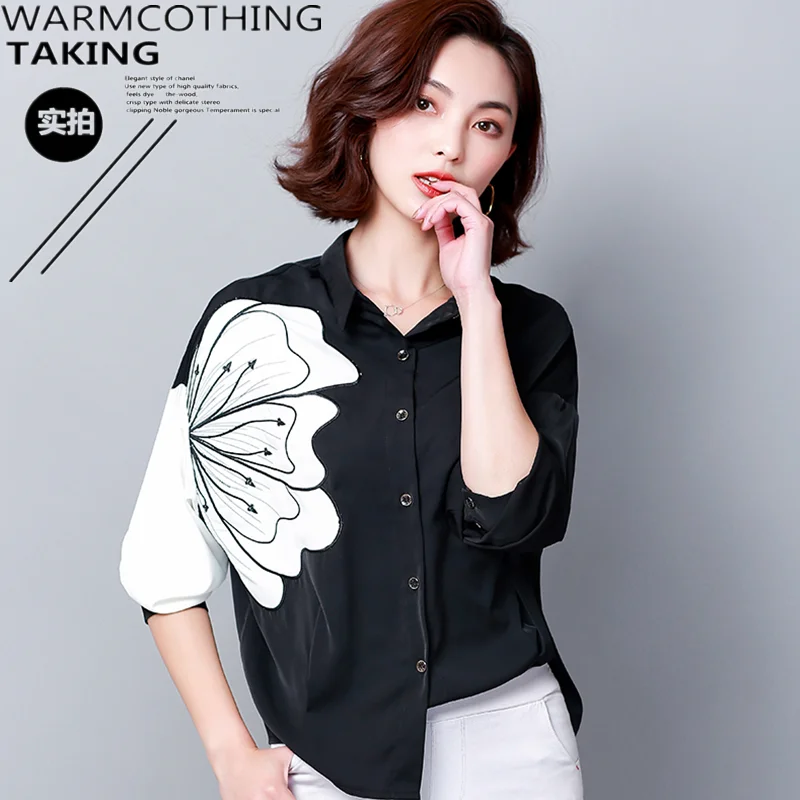 Blusas Mujer De Moda, женские рубашки с длинным рукавом и вышивкой, повседневные женские блузки с цветочным принтом и отложным воротником размера плюс 6010 50