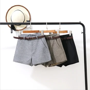 

Women Autumn Winter Formal Shorts Korean High Waist Thick With Sashes Wide Leg Shorts Female A-line Casual Bottom Shorts