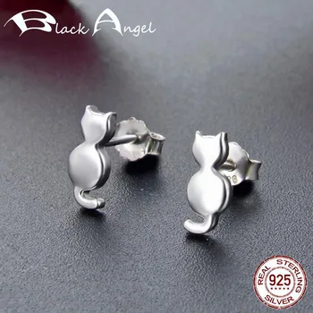 

925 Sterling Silver Simple Cute Napping Little Cat Stud Earrings For Women Sterling Silver Fine Jewelry