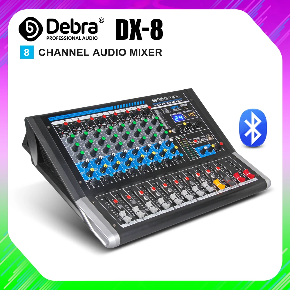 US $175.38 Debra Audio DX8 8Channel Audio Mixer Dj Controller Sound Board With 24 DSP Effect USB Bluetooth XLR Jack Aux Input