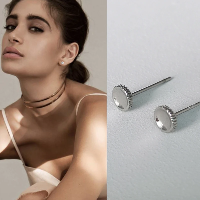 

Fashion Trends New 925 Sterling Silver Needle Nut Lettering Stud Earrings Women Fashion Personality Cap Earrings Metal Apparel A