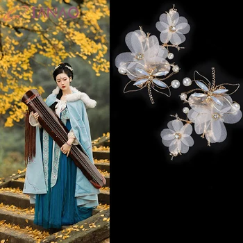 

QIANAO Ancient Hanfu Chinese Style Hair Decoration Dragonfly Hair Clip Flower Side Clip Tassel Ribbon Headdress Handmade Jewelry