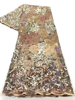 

7 colors (5yards/pc) High quality French net lace gold African party lace fabric with wonderful sequins embroidery FZZ794