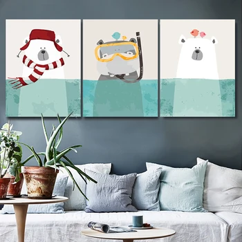 

3 pieces Three hippos Cartoon anime picture painting by numbers with kits DIY Draw on canvas handwork for kids room wall decor