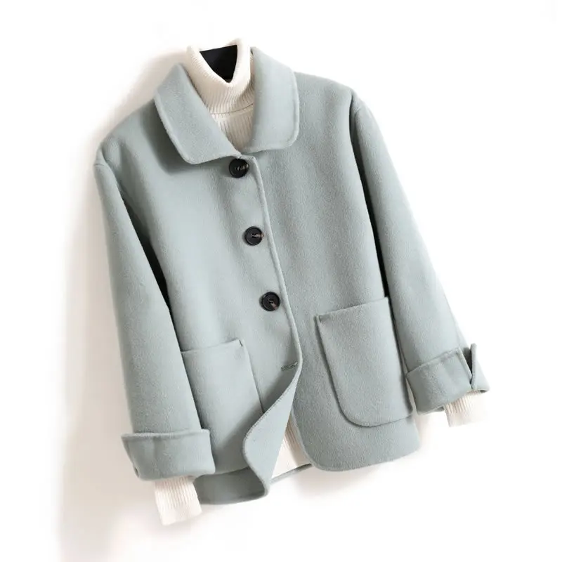 Осенне-зимнее кашемировое Женское пальто повседневное шерстяное пальто женская элегантная однобортная короткая верхняя одежда Casaco Feminino - Цвет: Green beans