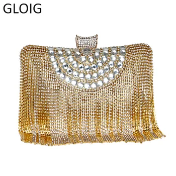 

GLOIG Tassel diamonds women clutch acrylic ladies evening bags rhinestones luxury party evening dress bridal handbags