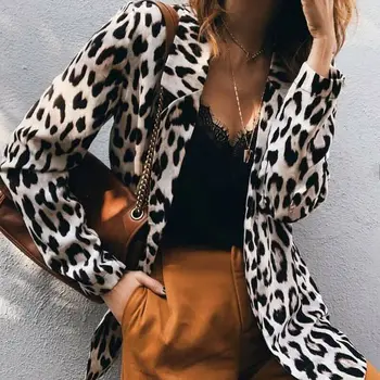 

2019 Women's Long Sleeve Leopard Print Blazer Suit Long Coats Casual Blazer Jackets Outwear Women Blazer