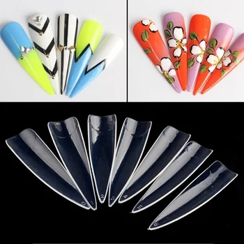 

Long Sharp Stiletto Nails White Natural Clear Pointed Shape Artificial French Fake Nail Art False Nails