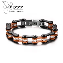 10 мм 8 ''классический мотоцикл цепь браслет из нержавеющей стали оранжевый черный три цвета велосипед звено Дизайн Женские праздничные подарки