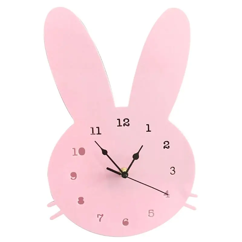 Деревянные настенные часы в форме кролика, декор для детской комнаты, настенные часы, фон для спальни, аксессуары для украшения дома, современные настенные часы - Цвет: Розовый