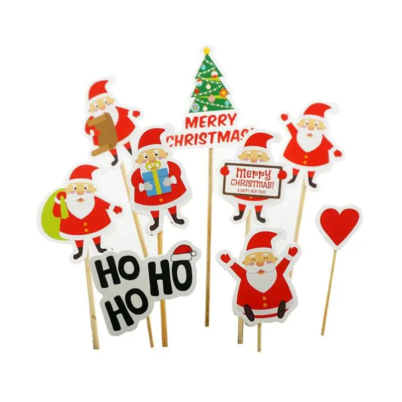 

8/9 Pieces/set Of Santa Claus Cake Placard Decoration Cartoon Christmas Flag Cup Diy Cake Party Card Child Birthday Decoration