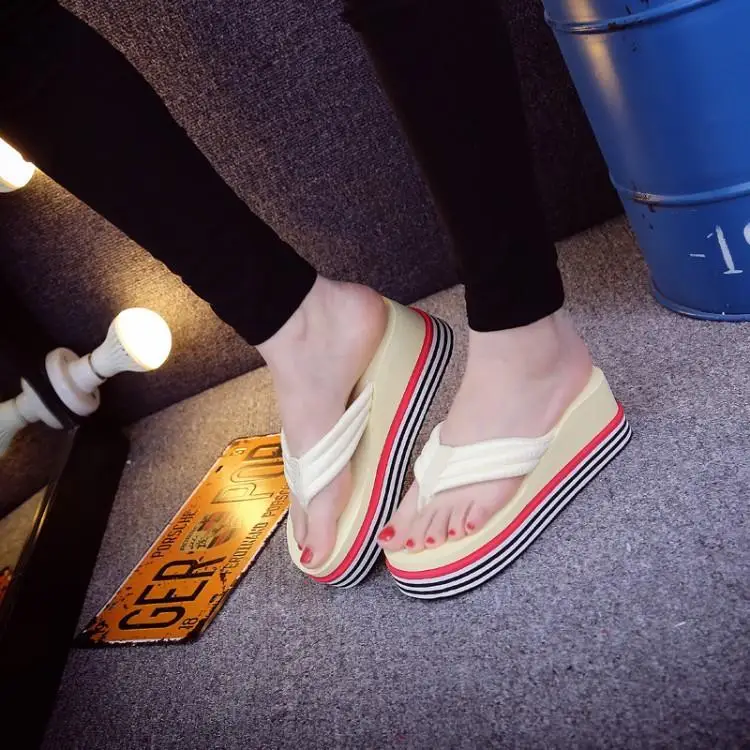 

Spring-Summer 2019 Slippers Household Slippers Shoes Women Flip Flops Women Summer Solid Color Mid-Heel Thick Bottom Slippers