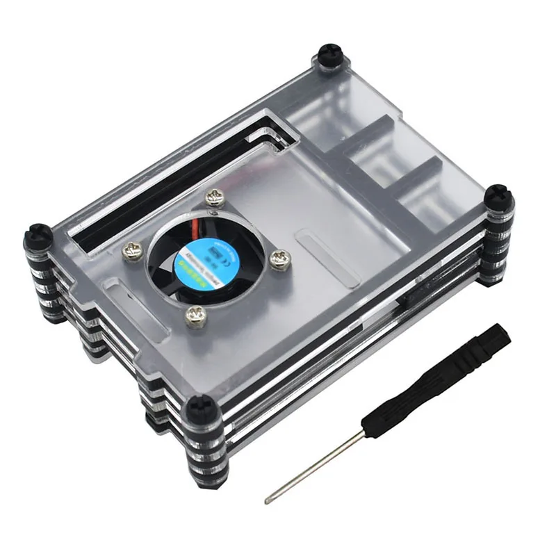 Acrylic Clear Case Shell W/ Cooling Fan Heat Sink Set For Raspberry Pi 4 Model B