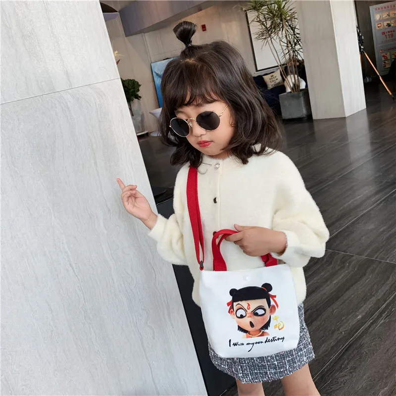 

KID'S Messenger Bag 2020 New Style Canvas Bag Anime Nezha Expression Fashion Canvas Bag Korean-style One-Shoulder Handbag